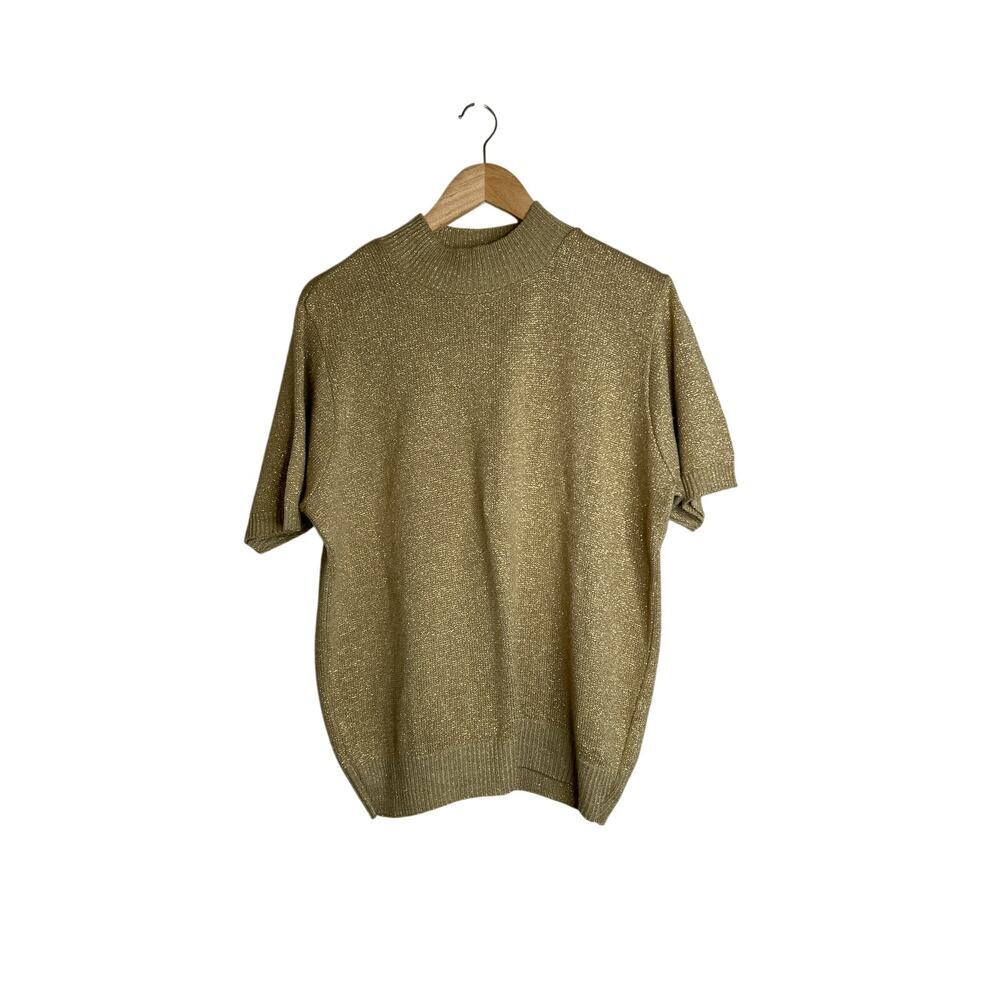 Vintage BFA Classics Gold Shimmery Mock-Neck Pullover Sweater‎ Sz L Holiday
